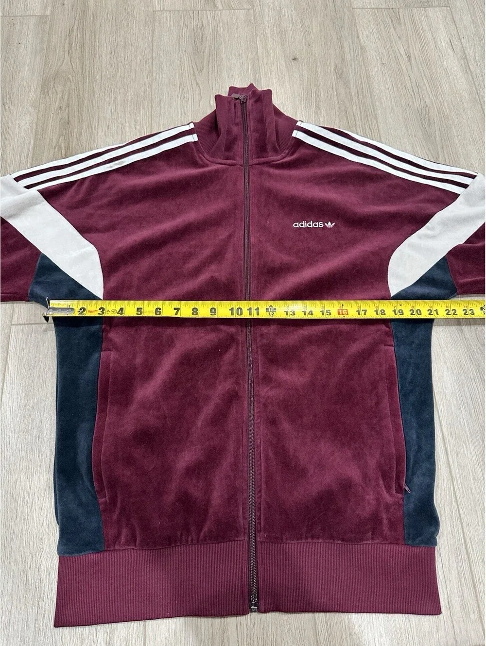 Retro Adidas Velour Tack Top Jacket Mens Medium Burgandy
